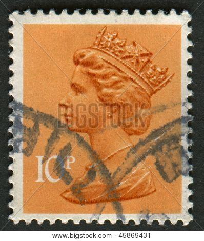 UK-CIRCA 1993:A stempel trykt i UK viser billede af Elizabeth II er den forfatningsmæssige monark af 16 