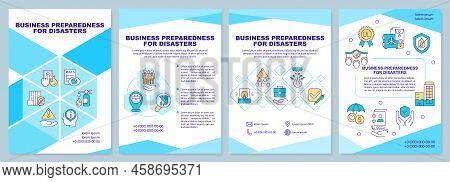 Business Preparedness For Disaster Cyan Brochure Template. Leaflet Design With Linear Icons. Editabl