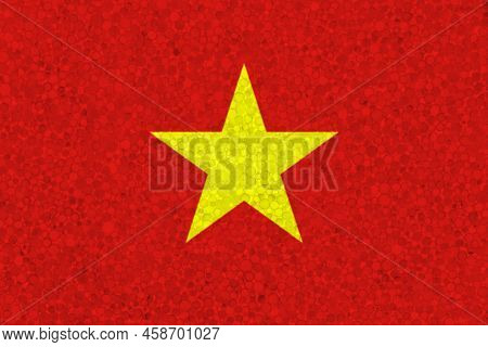 Vietnam Flag On Styrofoam Texture. Flag Painted On Polyfoam.