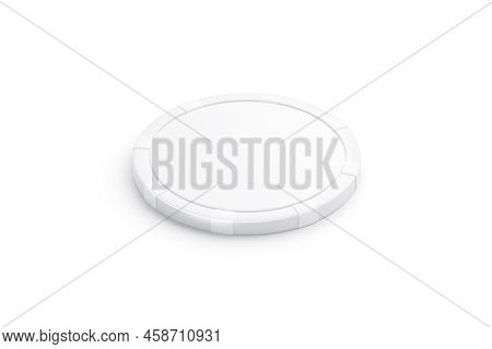 Blank White Plastic Round Chip Mockup, Side View, 3d Rendering. Empty Currency Coin For Board Games 