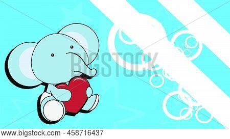 Sitting Chibi Baby Elephant Character Cartoon Holding Love Red Heart, Background Illustration In Vec