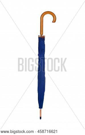 Closed Blue Umbrella  Isolated On White Background