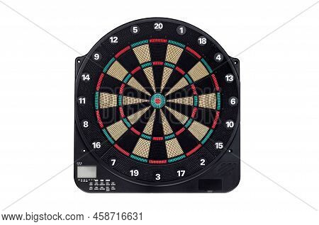 An Electronic Dartboard Isolated On A White Background.