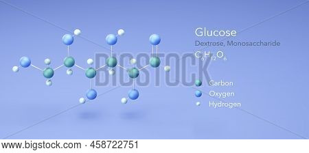 Glucose, Dextrose. Molecular Formula 3d Rendering, Structural Chemical Formula And Atoms With Color 