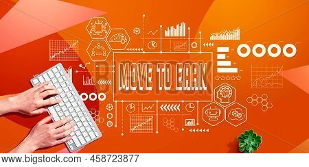 Move To Earn Theme With Person Using A Computer Keyboard