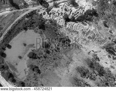 Drone Aerial Over Water Pond Caused By Sapphire Mining In Central Queensland Australia, Sapphire Gem