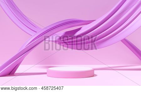 3d Abstract, Purple Soft Fabric With Pink Stage Podium Empt, Geometric Cosmetic Showcase Pedestal Pi