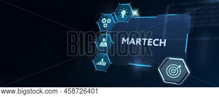 Martech Marketing Technology Concept On Virtual Screen Interface. Business, Technology, Internet And