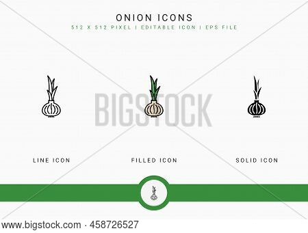 Onion Icons Set Vector Illustration With Solid Icon Line Style. Vegetable Healthy Concept. Editable 