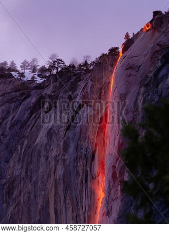 Each Winter The Sun Lines Up Just Right To Illuminate This Waterfall In Yosemite Valley Creating Fir