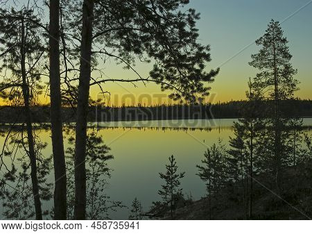 Quiet Summer Evening On The Keret River, Karelia, Russia. Sunny Day In July.