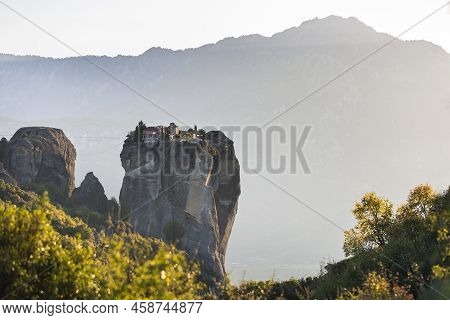 Meteora Unique And Enormous Columns Of Rock Rise Precipitously From The Ground, Beside The Pindos Mo