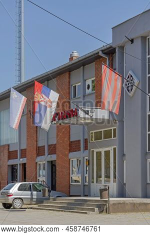 Sabac, Serbia - July 22, 2022: Entrance To Football Club Macva Team Building Sports Stadium.