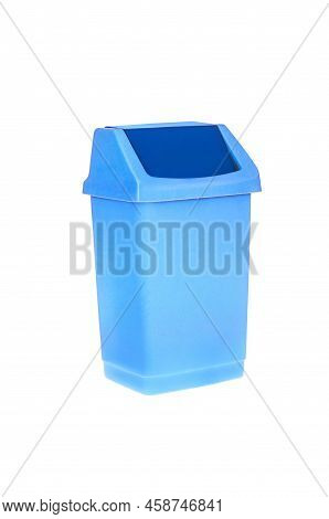 Blue Garbage Can  Isolated On White Background
