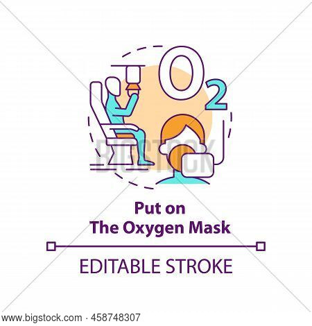 Put On Oxygen Mask Concept Icon. Surviving Aviation Accident Abstract Idea Thin Line Illustration. D