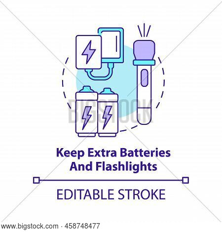 Keep Extra Batteries And Flashlights Concept Icon. Flood Safety Measure Abstract Idea Thin Line Illu