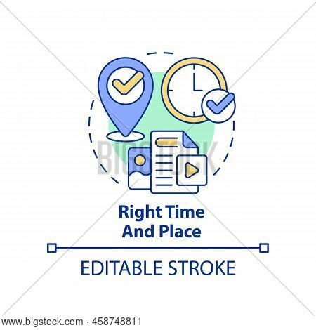 Right Time And Place Concept Icon. Marketing Strategy. Content Tip Abstract Idea Thin Line Illustrat