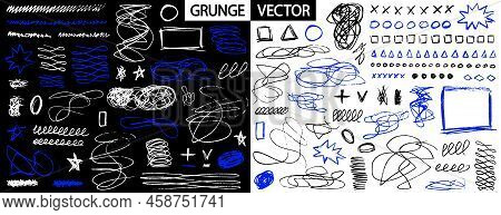 Grunge Scribbles Collection. Big Set Of Small Quirky Doodles. Pencil Effect Strokes. Pen Sketches De