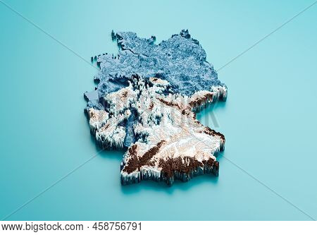 Topographic Germany Map Hypsometric Elevation Tint Spectral Shaded Relief Map 3d Illustration
