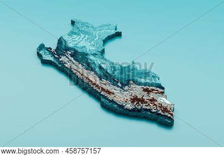 Topographic Peru Map Hypsometric Elevation Tint Spectral Shaded Relief Map 3d Illustration