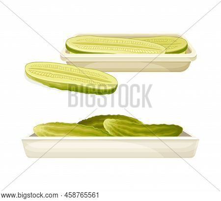 Pickled Cucumber Or Gherkin With Salted Taste Served As Snack Vector Set