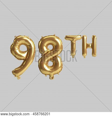 3d Illustration Of 98th Gold Balloons Isolated On Background
