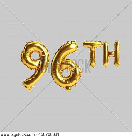 3d Illustration Of 96th Golden Balloons Isolated On White Background
