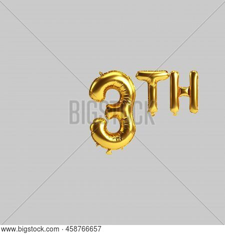 3d Illustration Of 3th Golden Balloons Isolated On White Background