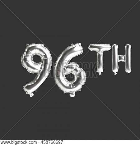 3d Illustration Of 96th Silver Balloons Isolated On Dark Background
