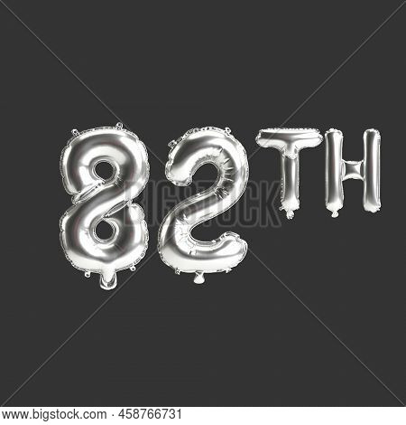 3d Illustration Of 82th Silver Balloons Isolated On Dark Background