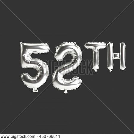 3d Illustration Of 52th Silver Balloons Isolated On Dark Background