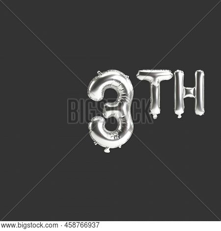 3d Illustration Of 3th Silver Balloons Isolated On Dark Background