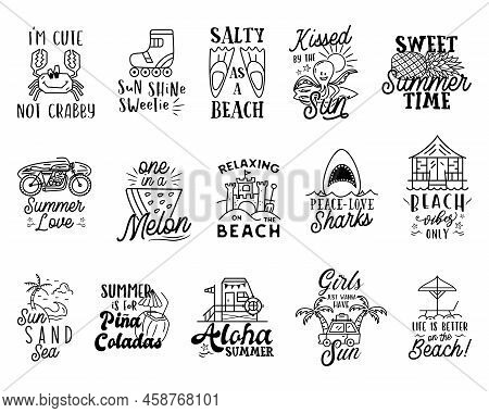 Summer Badges Big Set With Different Quotes And Sayings - Sweet Summer Time. Retro Beach Logos. Vint