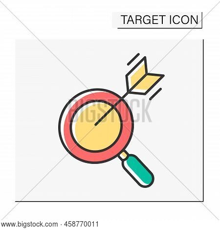 Searching Color Icon. Target Keyword On Website.utilising Search Engine. Target Concept. Isolated Ve