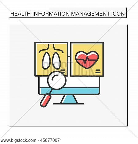 Complex Diagnostic Color Icon. Examination Lunds And Heart Status. Lungs X-ray And Cardiogram On Com