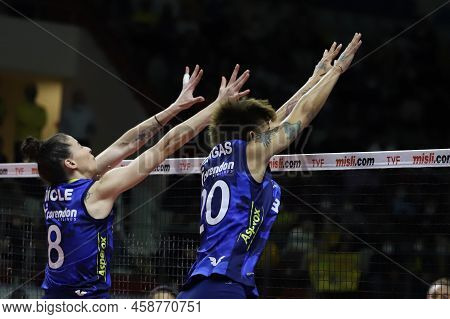 Istanbul, Turkey - February 20, 2022: Dicle Nur Babat And Melissa Vargas In Action During Fenerbahce
