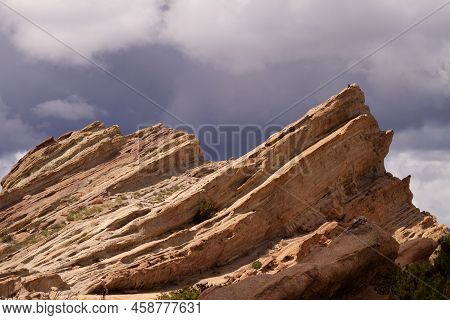 Vasquez Rocks Under Storm Clouds. This Location Has Been Used For Filming Many Movies.