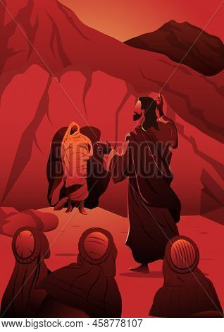 An Illustration Of Jesus Christ Raises Lazarus From The Dead. Biblical Series
