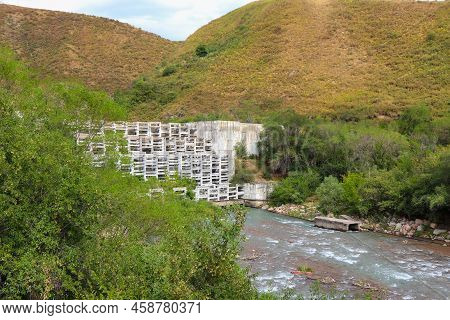 Protection From Mudflow Of The Upland River. Barrage On The River