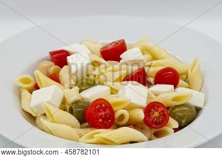 Italian Summer Salad, Pasta Fredda. Fresh And Healthy Summer Salad. Close-up