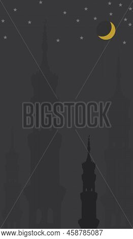Ramadan, Eid Ai-fitr,new Year Muharram Islamic Religion Symbols With Mosques Dome Silhouette With Mo