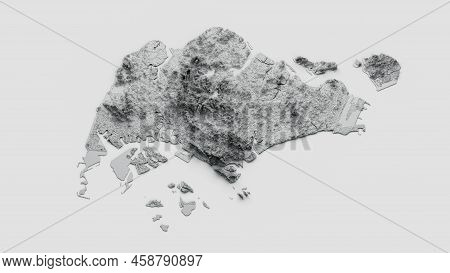 Singapore Map Flag Shaded Relief Color Height Map On White Background 3d Illustration