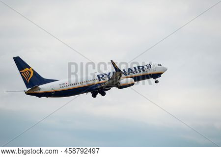 Ryanair Boeing 737-8as Takes Off From Riga International Airport. Riga International Airport, Marupe