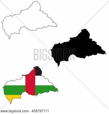 Central African Republic Flag Map On White Background. Outline Map Of Central African Republic. Cent