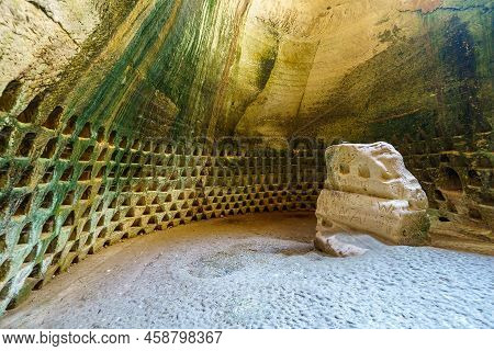 Bet Guvrin, Israel - July 21, 2022: View Of The Polish Cave, Ancient Columbarium With Wwii Polish In