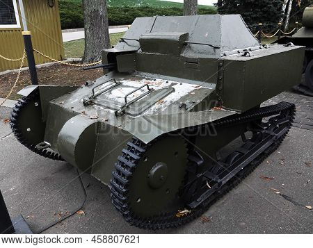 Kiev, Ukraine December 10, 2020: Tankette T-27 In The Museum Of Military Equipment For Public Viewin