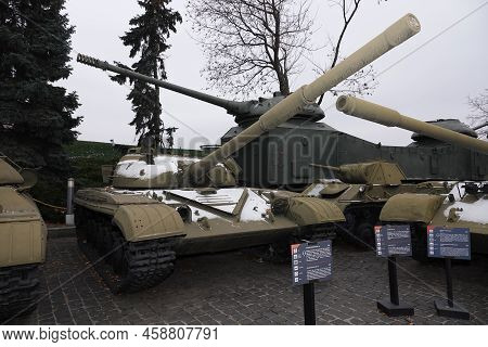 Kiev, Ukraine December 10, 2020: T-64 Main Battle Tank At The Museum Of Military Equipment For All T