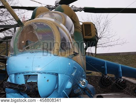 Kiev, Ukraine December 10, 2020: Military Helicopter Mi-24v In The Museum Of Military Equipment For 