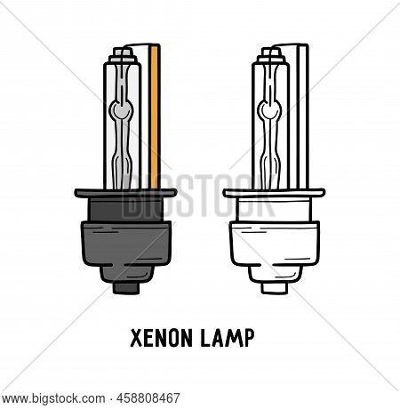 Xenon Arc Lamp, Electric Light Bulb For Car Headlights Icon In Doodle Style