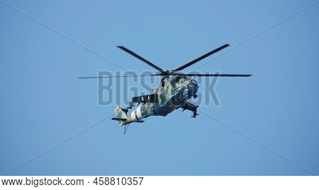 Kyiv, Ukraine August 24, 2021: Mi-24 Helicopter At The Celebration Of 30 Years Of Independence Of Uk